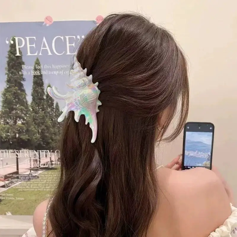 Creative Conch Hairpin Colorful Hair Claw Women Elegant Shark Clip for Summer Beach Headwear for Summer Beach Gift260528BJ - view 4