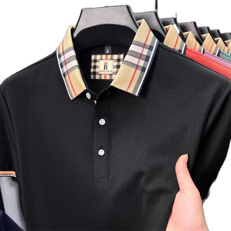 Summer plaid business casual mens polo shirt with a turn-down collar fashionable simple versatile breathable and comfortable top