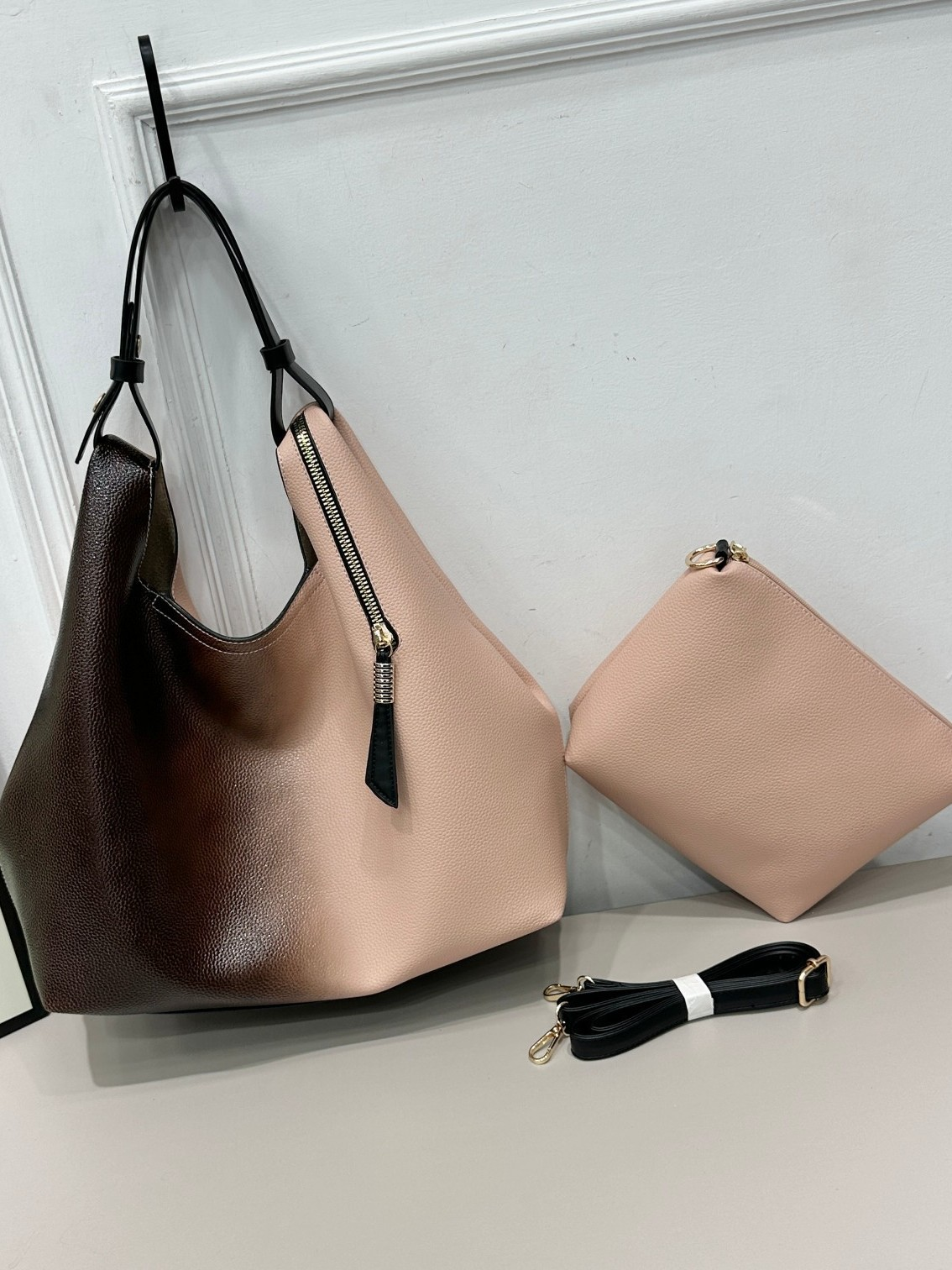 New Fashion TwoTone Lychee Leather Handbags Large Capacity Urban Tote Shoulder Bag Set, Minimalist Quilted Crossbody Purse for Women