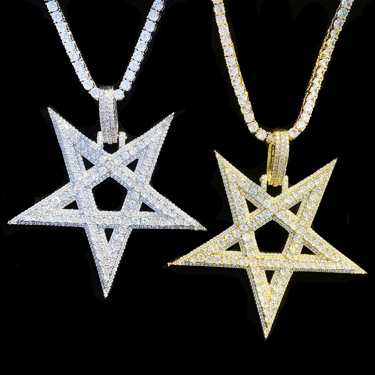 Aokaishen Iced Out Big Star Necklace Pendant for Men 5A Cubic Zirconia Prong Setting Hip Hop Jewelry 260602 - view 4