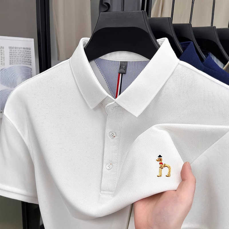 2025 Mens New Embroidered Short-Sleeve T-Shirt Summer Thin Casual Versatile Solid Color Breathable Polo Shirt for Men