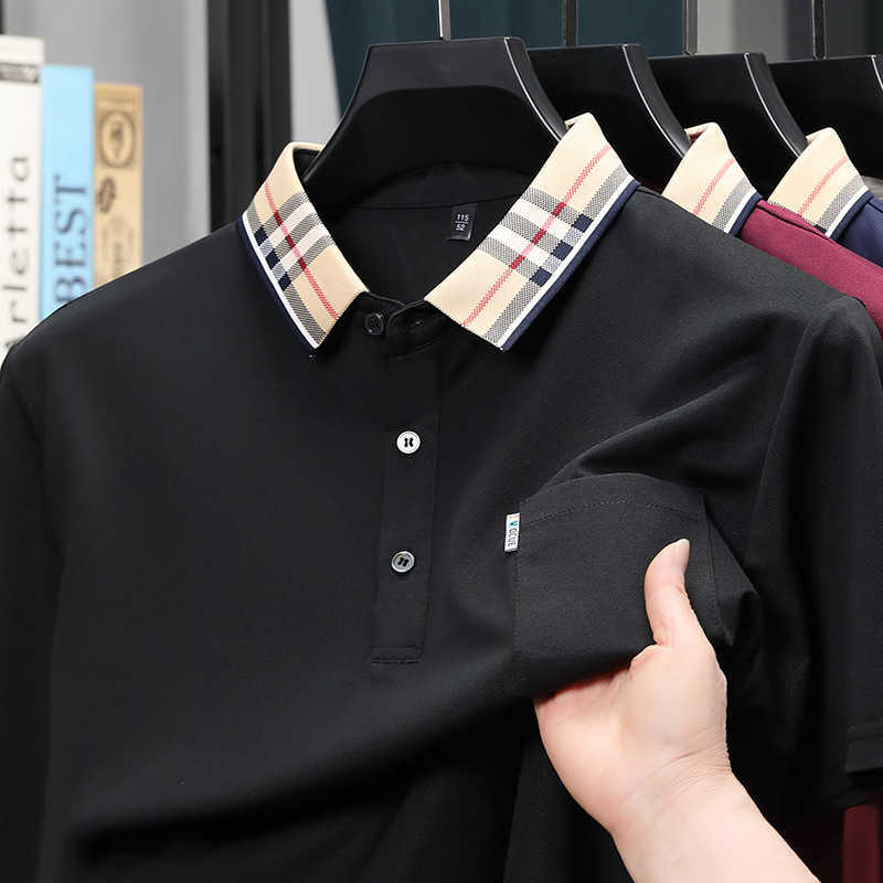 Short-Sleeve Polo Summer Cotton-Like Pocket Shirt for Young and Middle-Aged Men Non-Wrinkle T-Shirt with Turn-Down Collar Mens Clothing