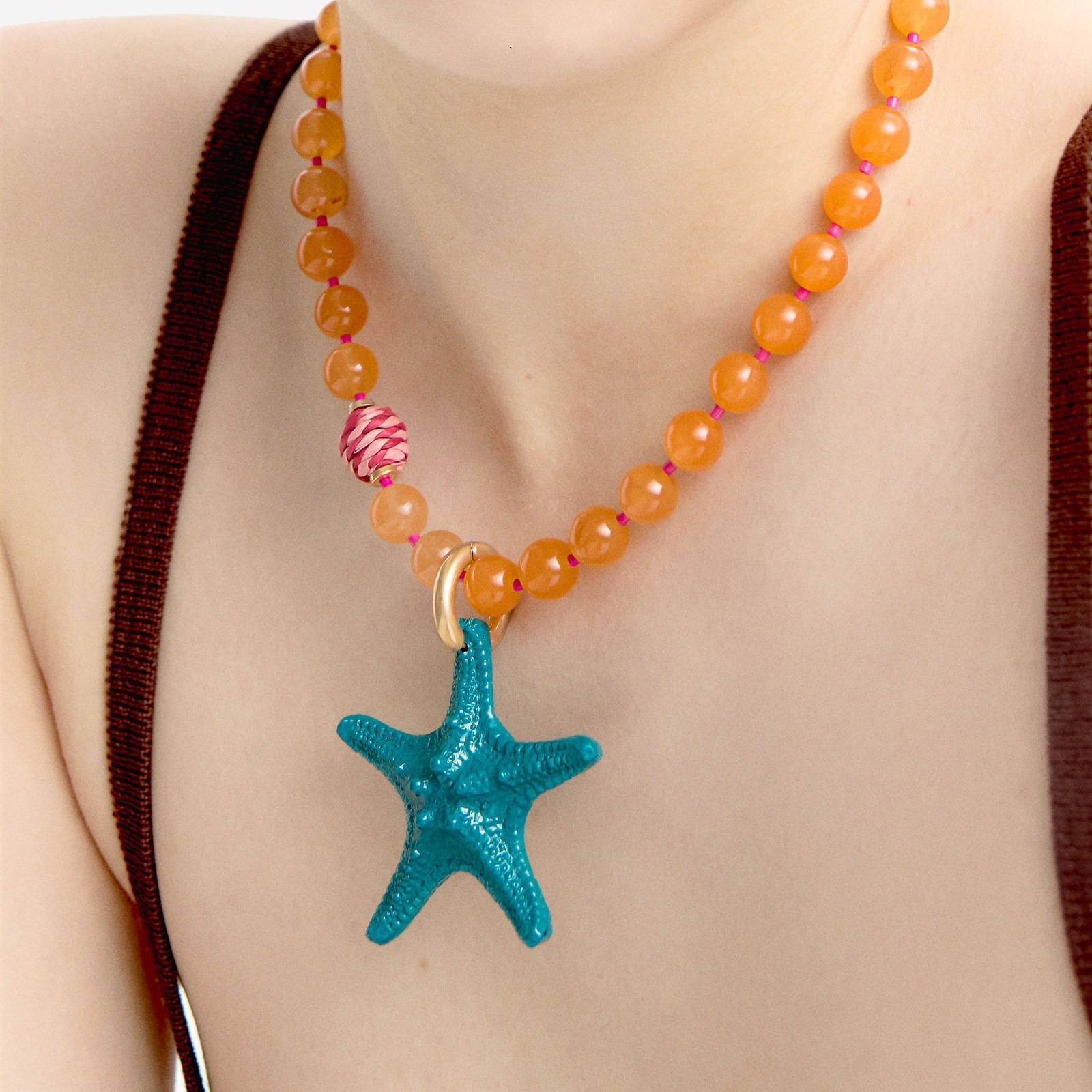 Summer ocean style shell beach crab necklace fresh small fish starfish stone pendant colorful bead string for women250807