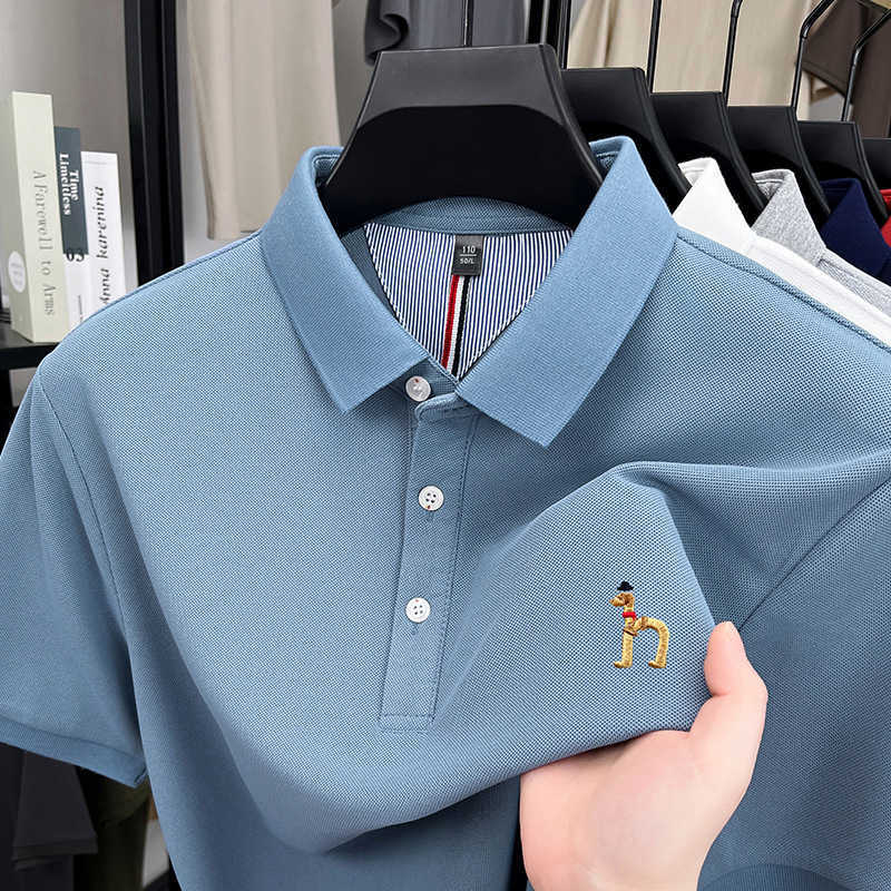 2025 Mens New Embroidered Short-Sleeve T-Shirt Summer Thin Casual Versatile Solid Color Breathable Polo Shirt for Men
