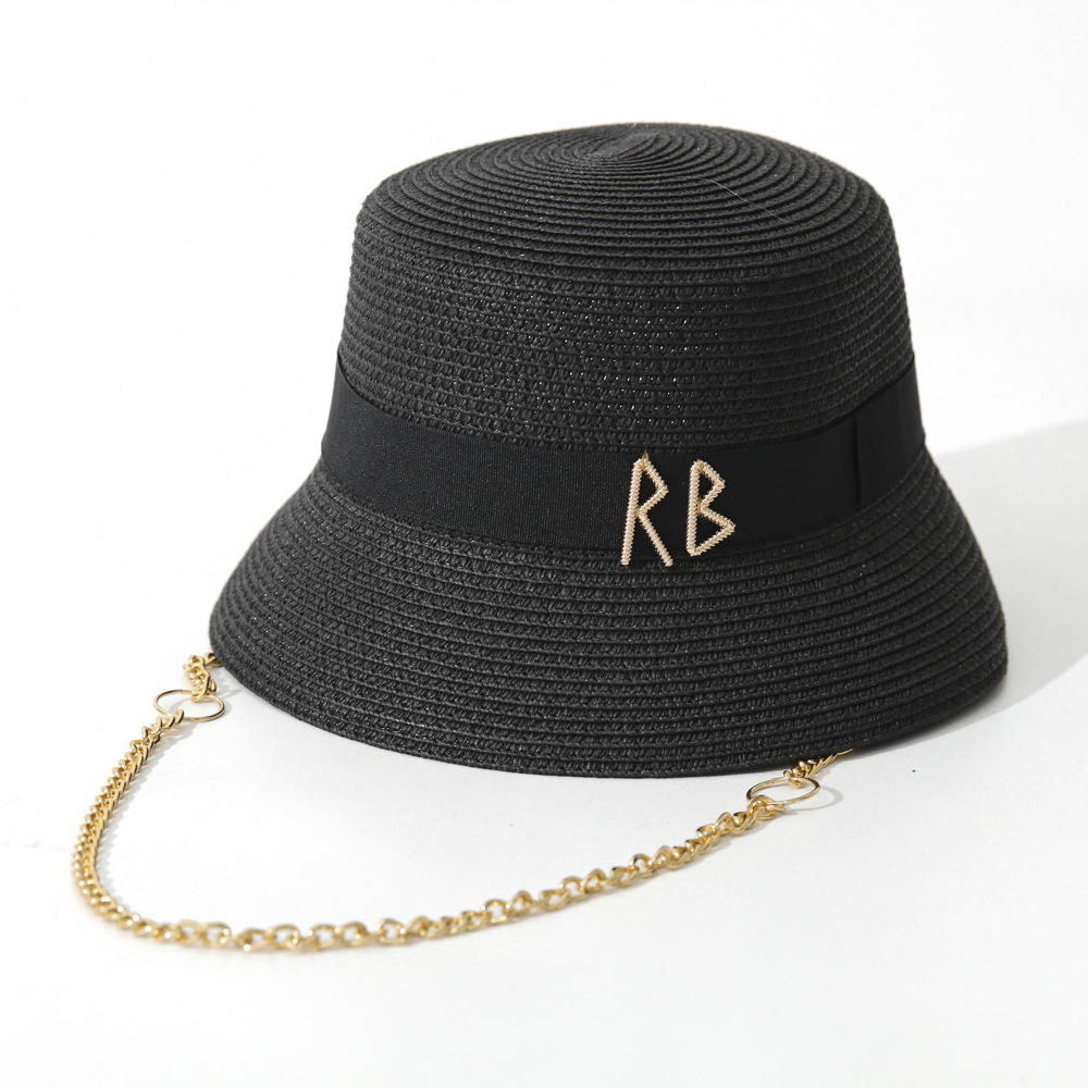 Chain Straw Fedora concave crown Summer Straw Hat for Women Punk Style Sun Protection Outdoor Beach Straw Hat chapeau femme 260530