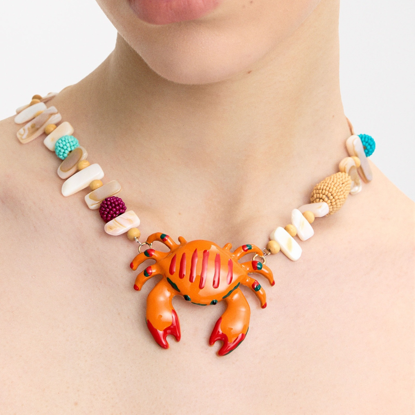 Summer ocean style shell beach crab necklace fresh small fish starfish stone pendant colorful bead string for women250807
