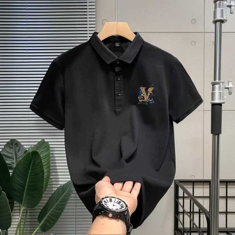 White collared polo shirt for men short-sleeved new summer style with back print trendy casual versatile T-shirt top