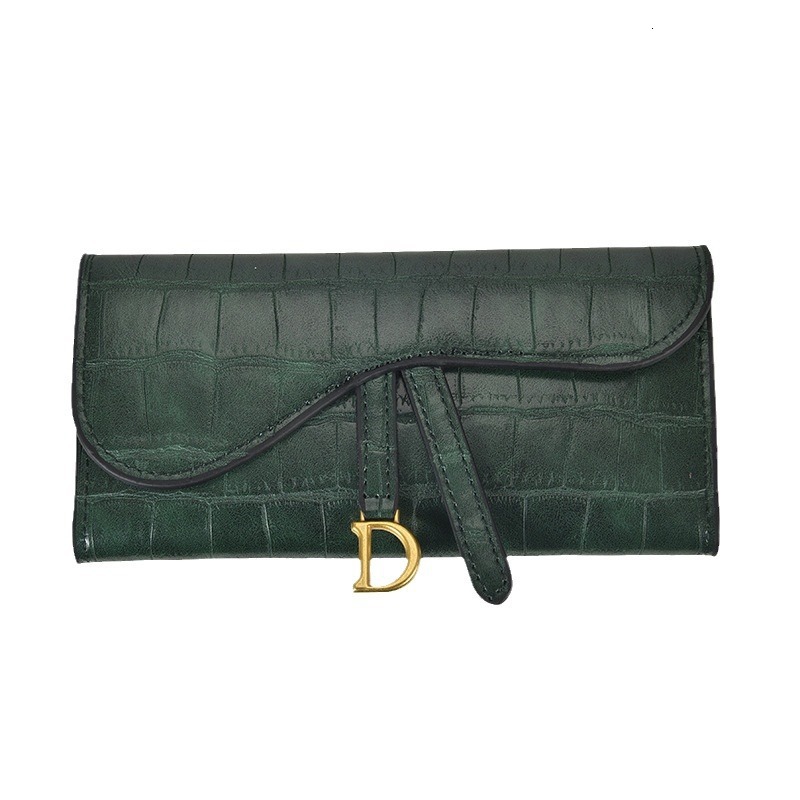 Black Croc Embossed Leather Wallet Two Size Option Gold Metal Buckle Foldable Multi Card Slot Ladies Daily Purse