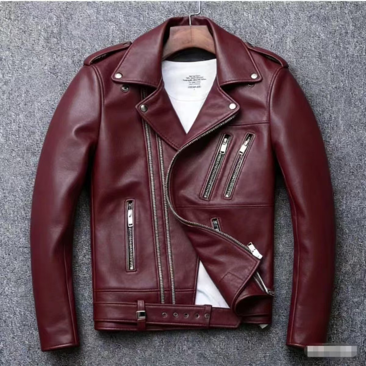 Spring Classical Motorcycle oblique zipper Jackets Men Leather Jacket Natural Calf Skin Thick Slim Cowhide Moto Jacket man 250922