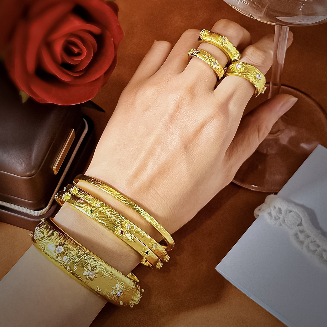 Luxury Turquoise Bracelet Gold Tone CZ Diamond Accent Woven Texture Engraved Finish Statement Jewelry Gift For Women Fashion Anniversary For Collector