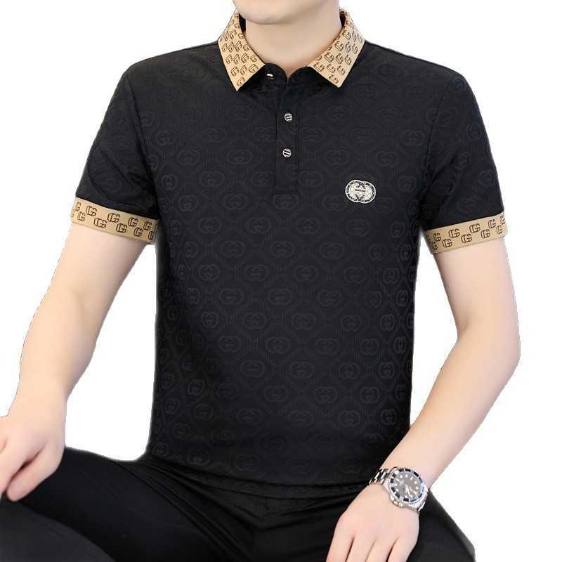 2026 Summer Ice Silk Cool Jacquard Short Sleeve Polo Shirt for Men Trendy Fashionable Breathable Half-Sleeve Turn-Down Collar T-Shirt