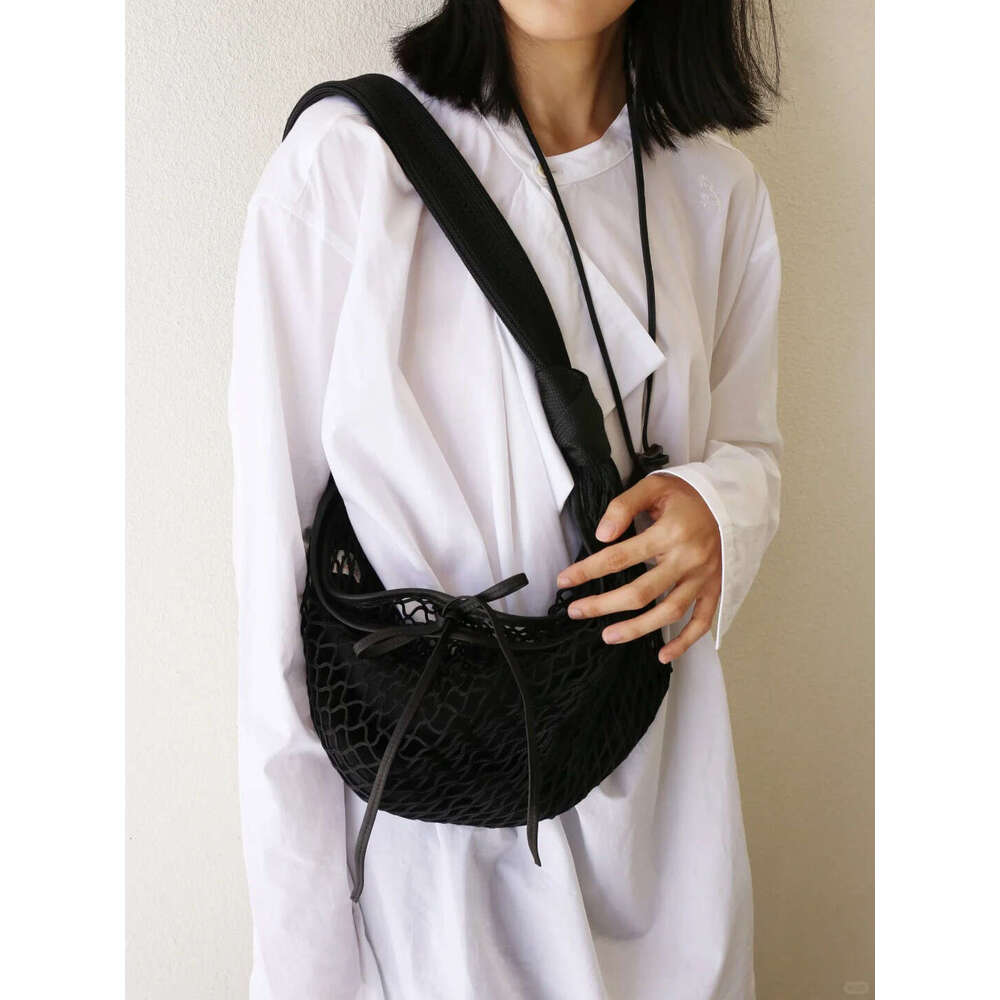 Women Woven Crossbody Bag Cowhorn Design Contrast Colors Large Capacity Fisherman Mesh Shoulder Handbag Casual Style SENYY