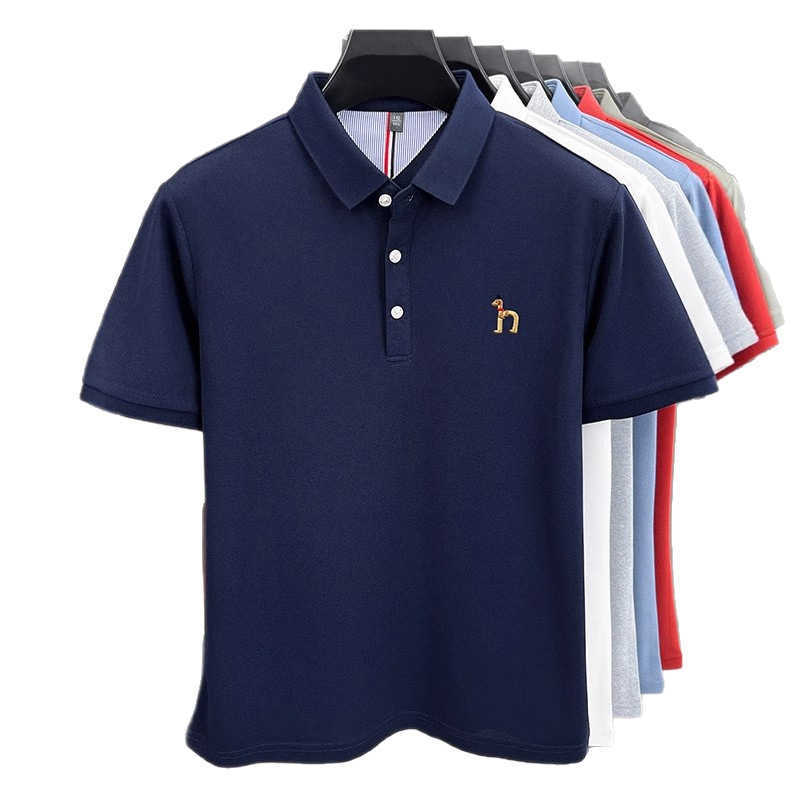 2025 Mens New Embroidered Short-Sleeve T-Shirt Summer Thin Casual Versatile Solid Color Breathable Polo Shirt for Men