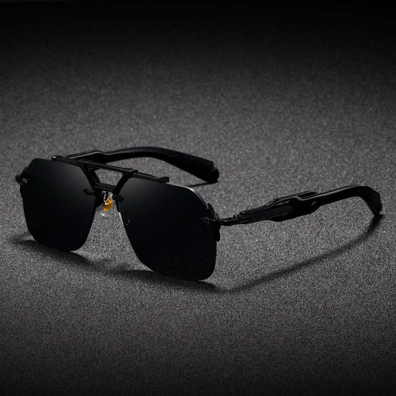 Fashion High Grade Designer New Metal Double Bridge Large Frame European And American Luxurious Feel Driving Sunglasses Street Style Trendy Men's