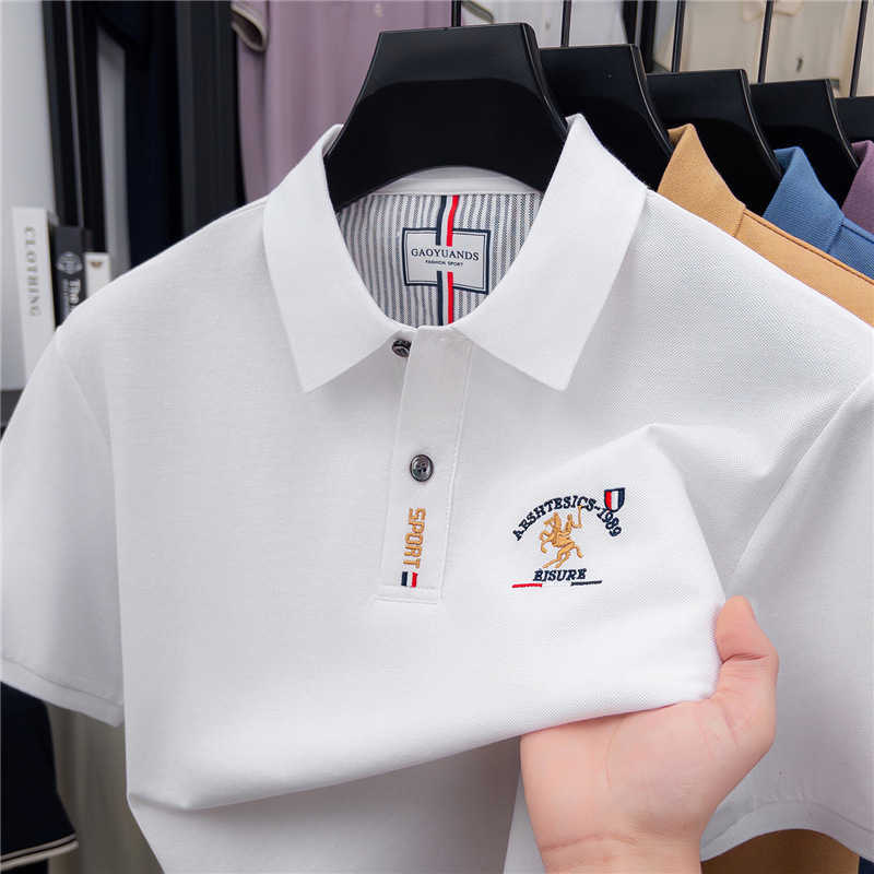 POLO shirt mens business casual short-sleeve t-shirt solid color embroidered tee half-sleeve top