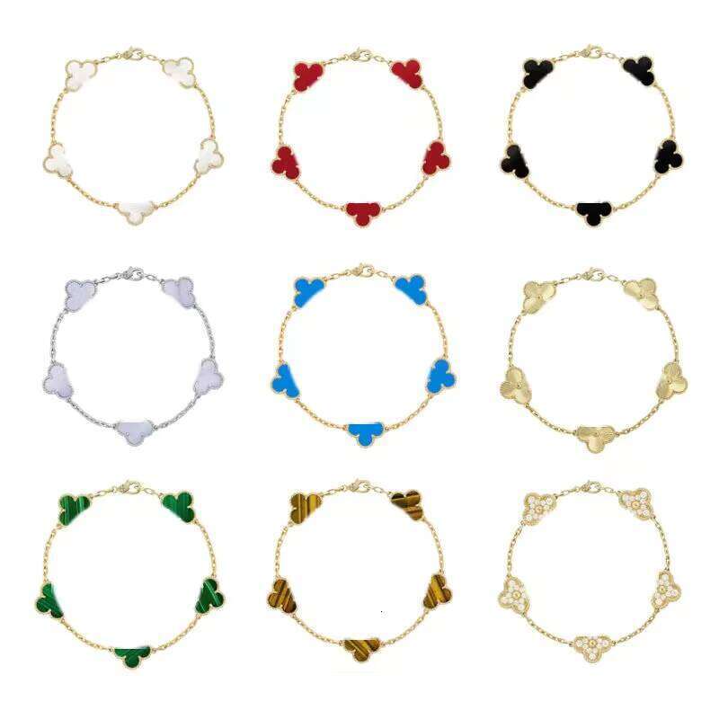 High end luxury brand designer clover bracelet women's pearl agate natural stone multi-color bracelet, factory direct sales with original cloth bag as a gift