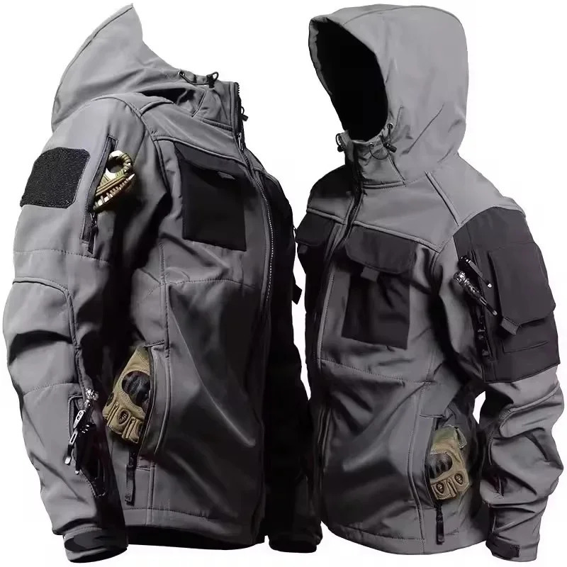Autumn WinterTactical Jackets Men Military Soft Shell Waterproof Windproof Hooded Jacket Outdoor Functional Multipockets 260603 - view 3