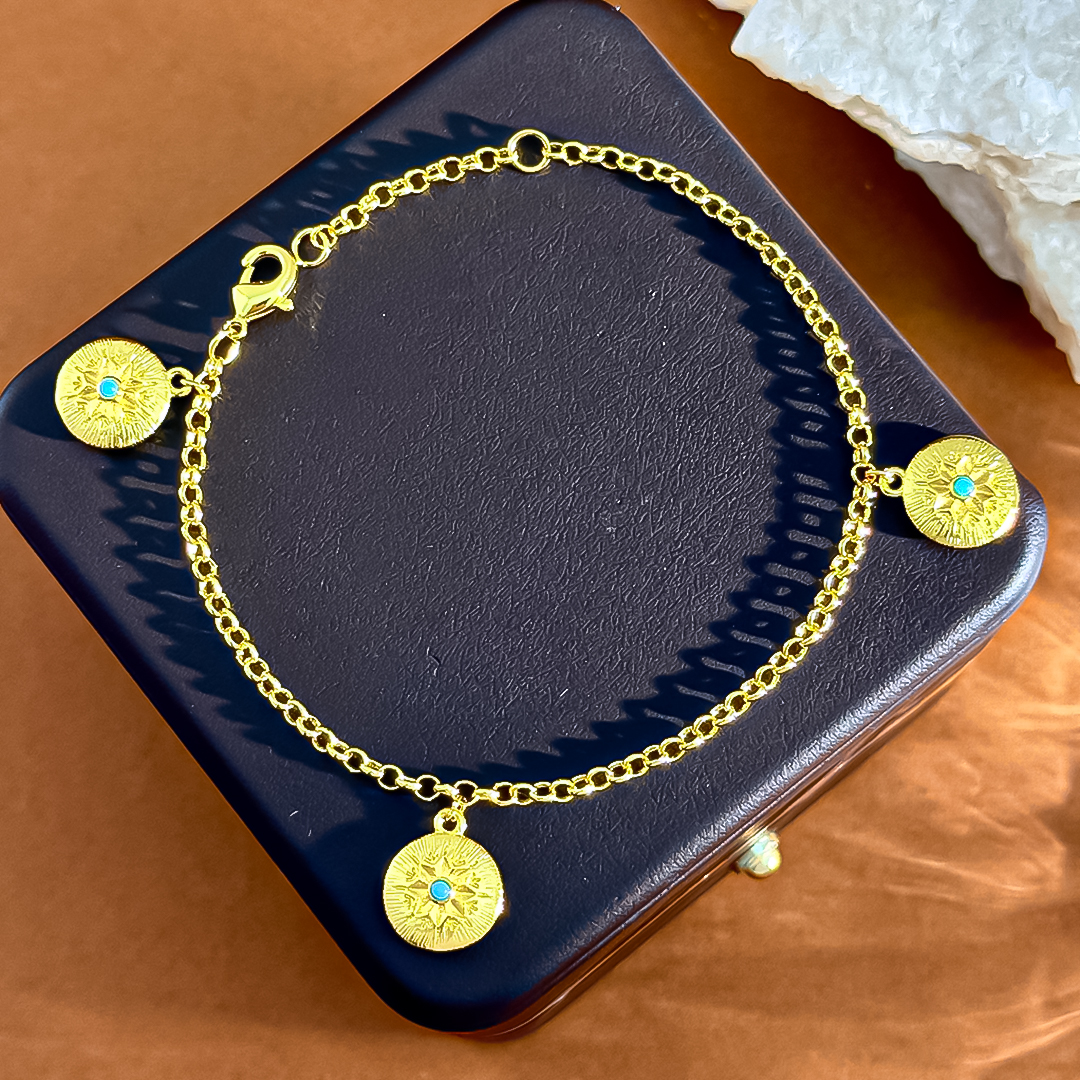 Elegant Blue Turquoise Bracelet Gold Tone Crystal Accent Woven Texture Engraved Finish Luxury Jewelry Gift For Women Party Anniversary For Special Occ