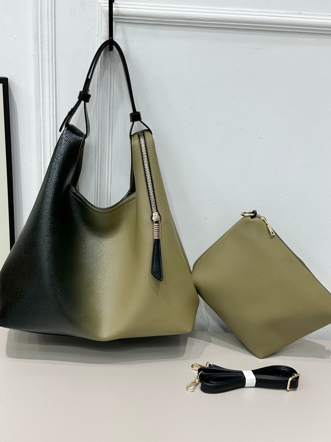 New Fashion TwoTone Lychee Leather Handbags Large Capacity Urban Tote Shoulder Bag Set, Minimalist Quilted Crossbody Purse for Women