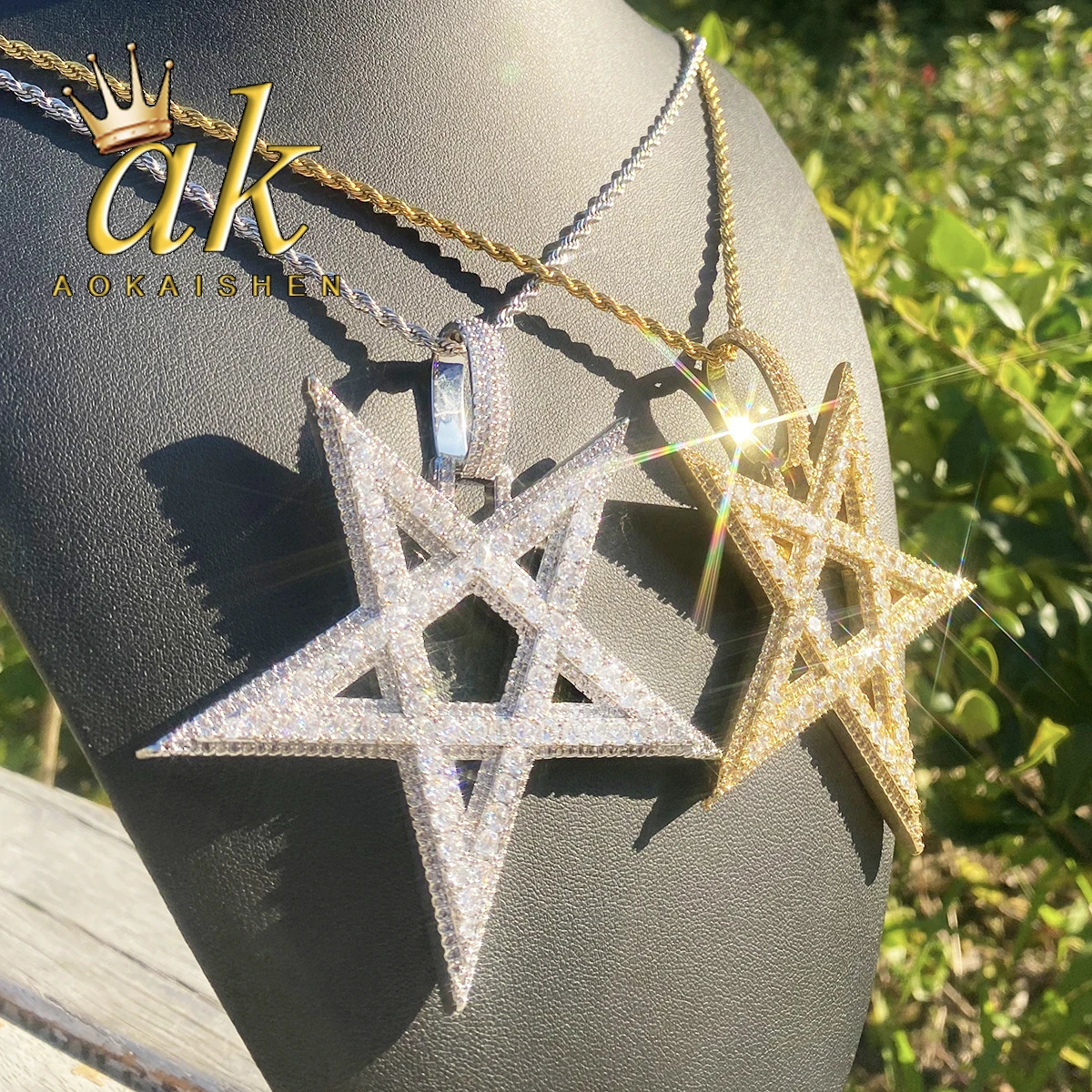 Aokaishen Iced Out Big Star Necklace Pendant for Men 5A Cubic Zirconia Prong Setting Hip Hop Jewelry 260602