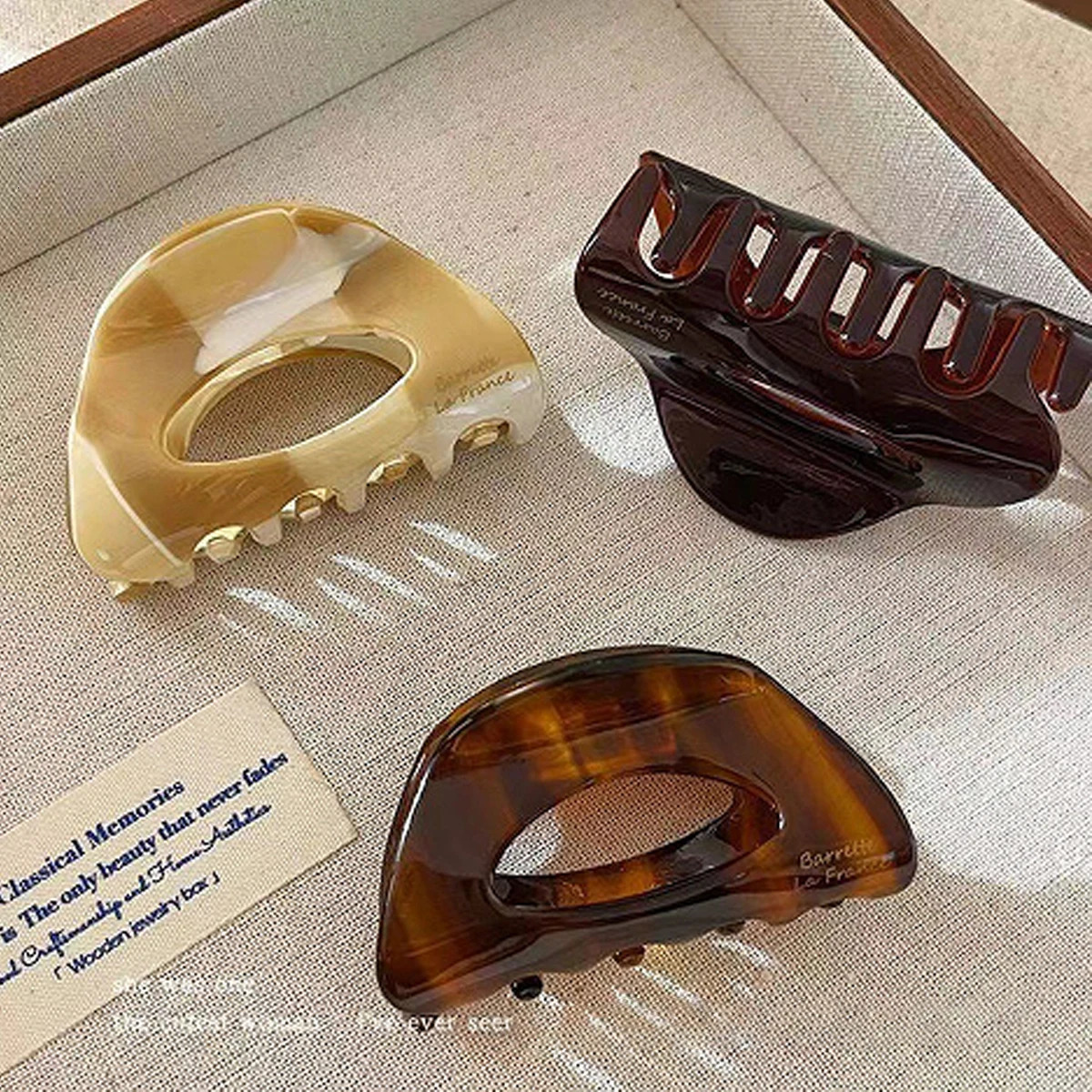 1pc Korean semi-circular hollow acetate medium-sized hair clip in coffee colorsimple half-up ponytail clip for the back of head260528BJ - view 3