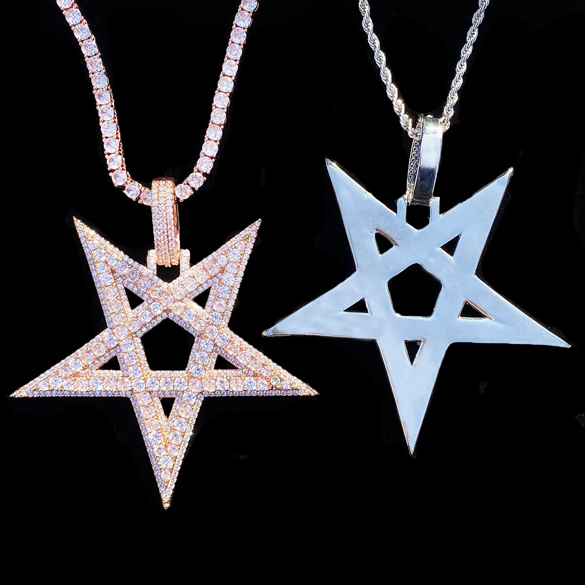 Aokaishen Iced Out Big Star Necklace Pendant for Men 5A Cubic Zirconia Prong Setting Hip Hop Jewelry 260602 - view 5
