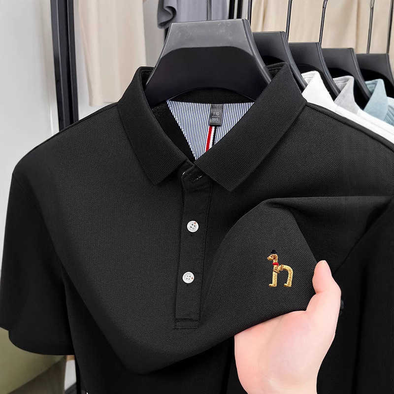2025 Mens New Embroidered Short-Sleeve T-Shirt Summer Thin Casual Versatile Solid Color Breathable Polo Shirt for Men