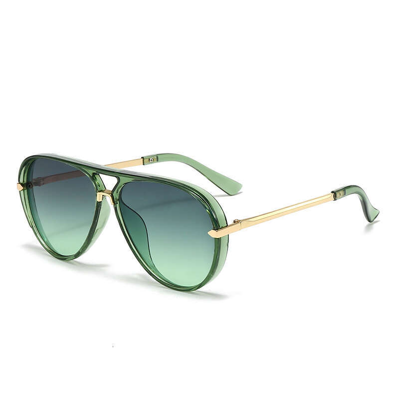 Luxury Brand Designer Sunglasses Unisex Double Bridge Pilot Sunglasses Transparent Green Frame Gold Metal Temples Gradient Green Lens UV400 Outdoor Dr