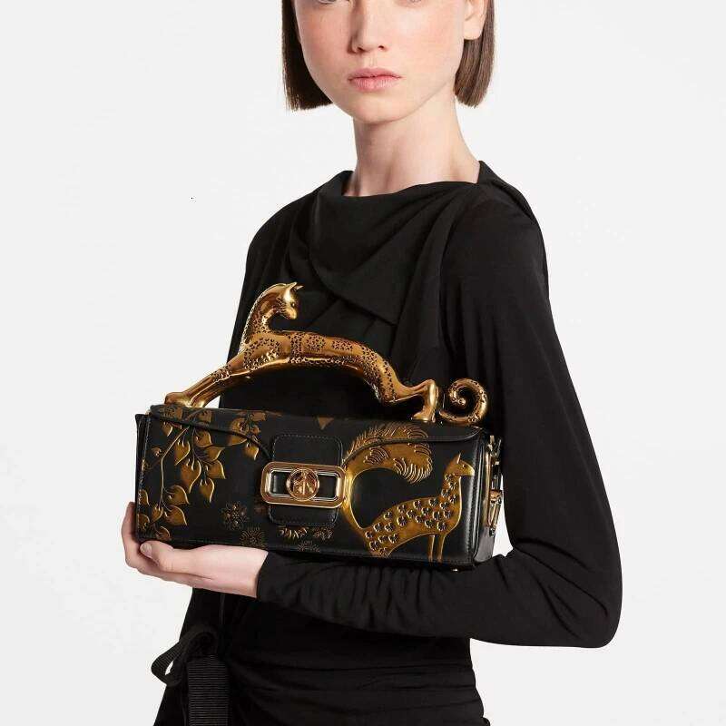 Luxury Pencil Cat Top Handle Women New Gold Leaf Embossed Box Shape Shoulder Bag Fashion Chic Designer Evening Clutch Purse KABAHEBINGJUE - view 6