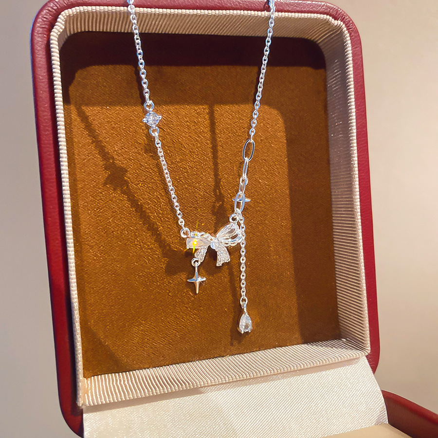 Zircon bow necklace is a light luxury, high-end, gentle collarbone chain with exquisite and versatile design - view 8