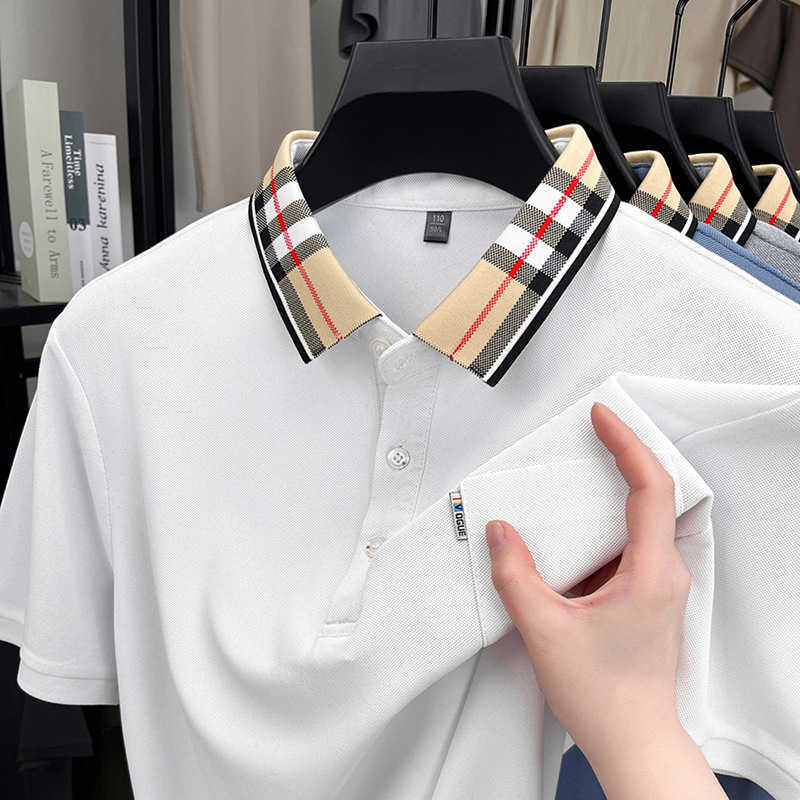 Casual comfortable trendy fashionable short-sleeved mens POLO shirt with a contrasting collar T-shirt for live streaming