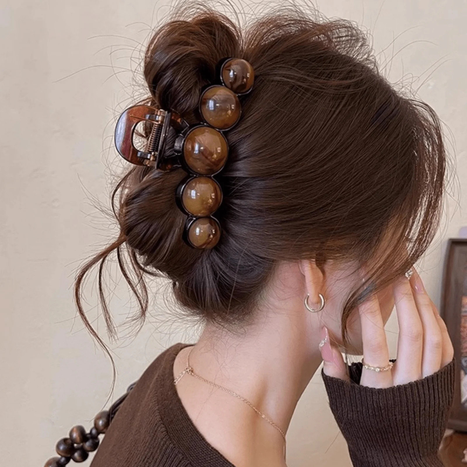 1pc Fashion Pearl Large Simple Elegant Acrylic Hair Claw Hairpin Suitable For Party Commute Outfit Matching Hair Accessories260528BJ - view 4