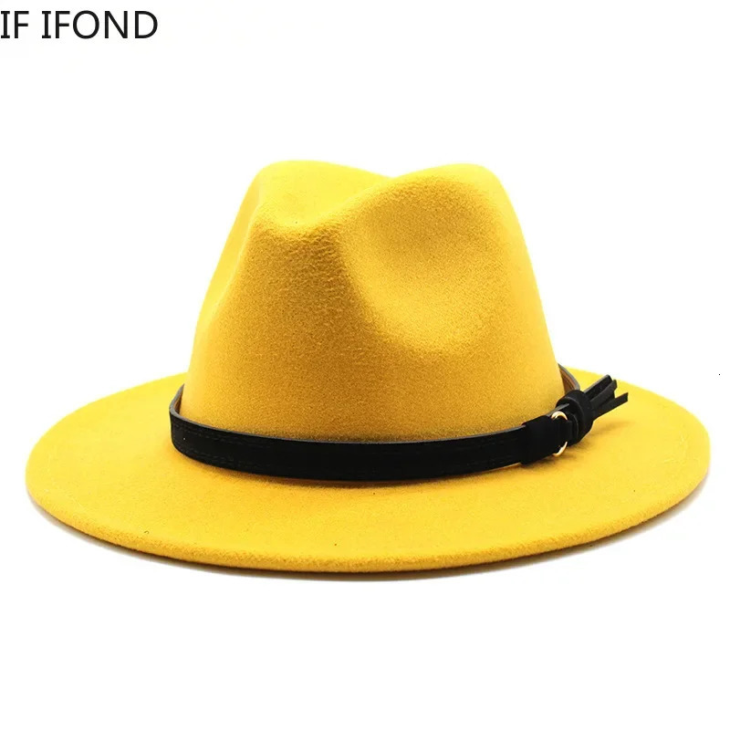Gangster Trilby Felt Fedora Hat European American Wide Brim Top Jazz Caps Women Men Wool White Wedding Hat 56-58-61CM 260601 - view 7