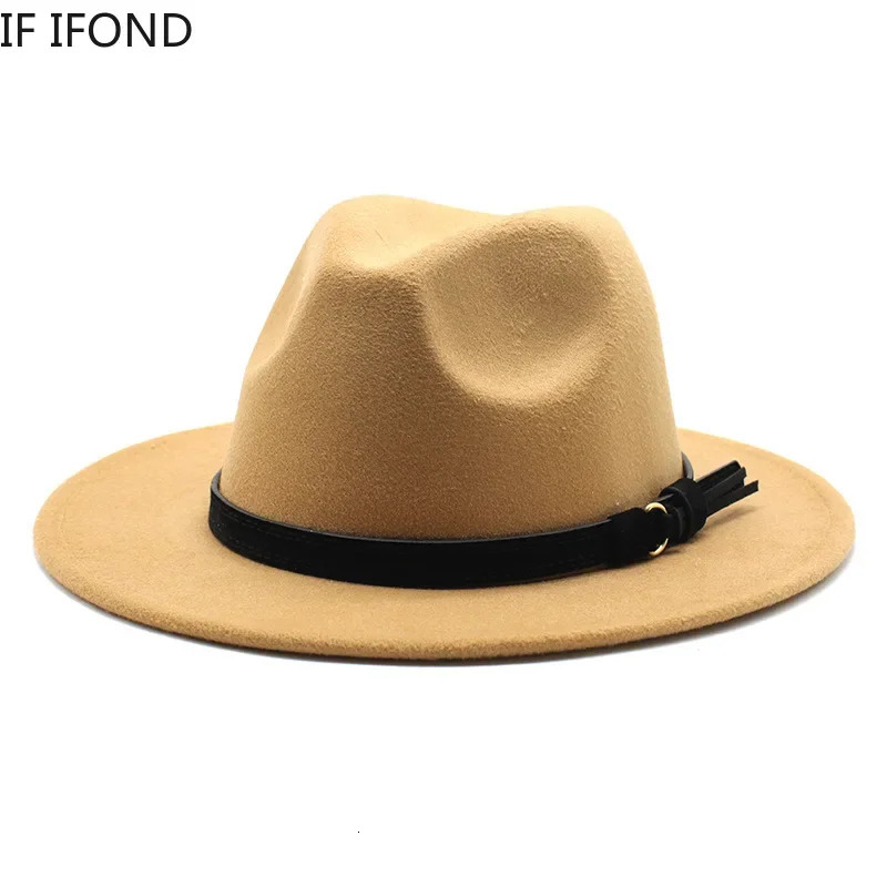 Gangster Trilby Felt Fedora Hat European American Wide Brim Top Jazz Caps Women Men Wool White Wedding Hat 56-58-61CM 260601 - view 5
