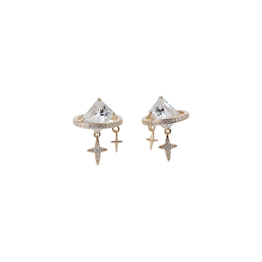 New square zircon four-pointed star for women, niche exquisite, with a cool minimalist style, elegant and compact earrings - view 9