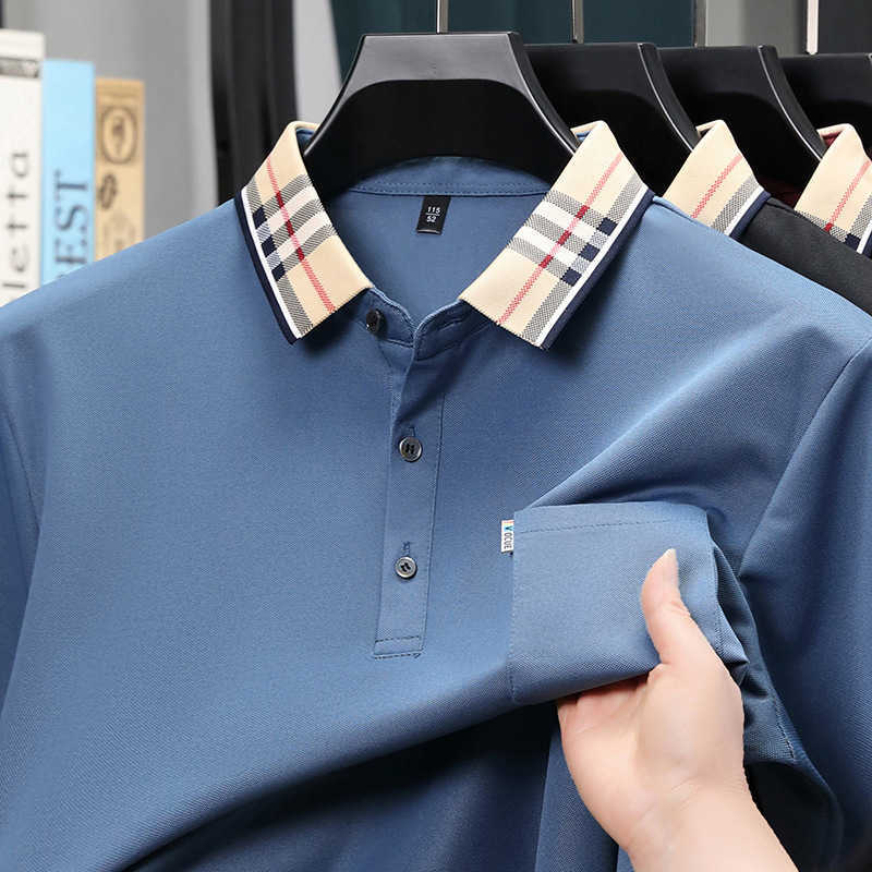 Short-Sleeve Polo Summer Cotton-Like Pocket Shirt for Young and Middle-Aged Men Non-Wrinkle T-Shirt with Turn-Down Collar Mens Clothing