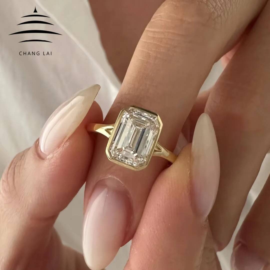 CHANG LAI Custom GIA IGI Certified 18k 14k Pure Gold Emerald Cut Diamond Rings Bezel Set CVD Diamond Engagement Ring - view 4
