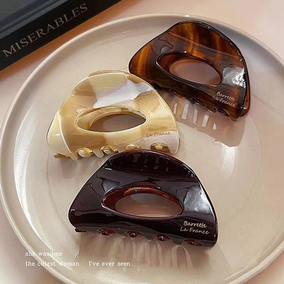 1pc Korean semi-circular hollow acetate medium-sized hair clip in coffee colorsimple half-up ponytail clip for the back of head260528BJ