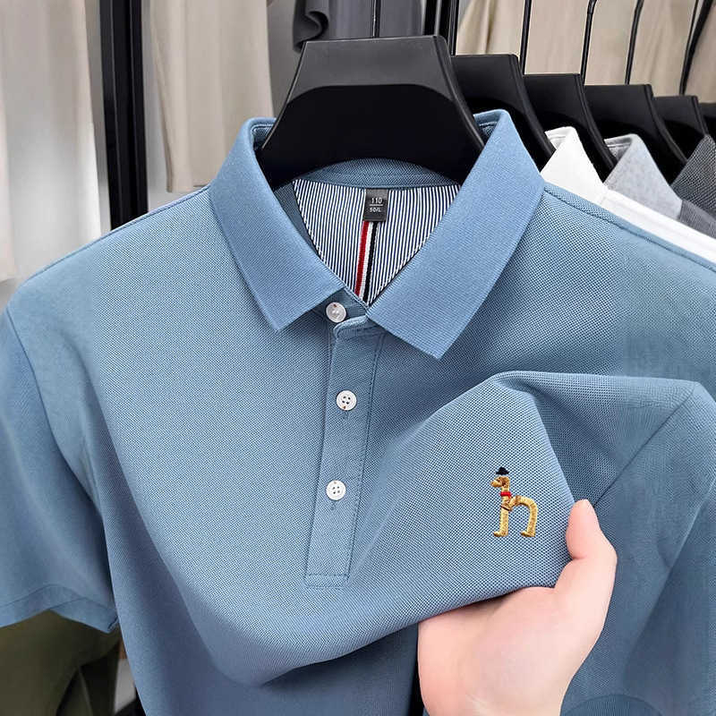2025 Mens New Embroidered Short-Sleeve T-Shirt Summer Thin Casual Versatile Solid Color Breathable Polo Shirt for Men