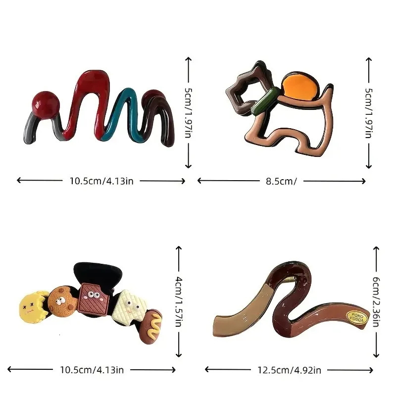 4Pcs Elegant Large Hair Claw Clips for Women Chic Wavy n with Color Accents Non-Slip Shark Clips Head Hair Accessories260528BJ - view 5