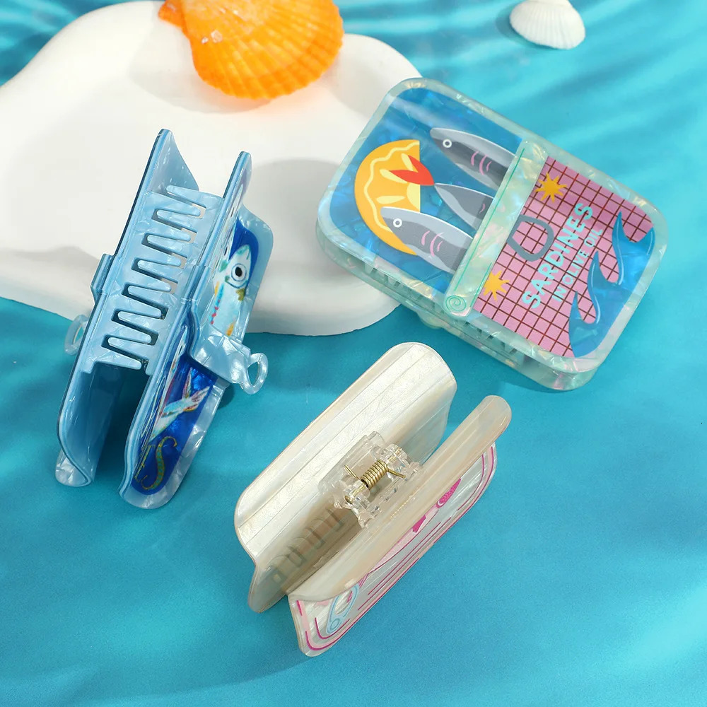 NC Creative Sardine Canned Hair Claw Acrylic Square Small Fish Claw Clips INS Trendy Hair Accessories for Women Girls260528BJ - view 3