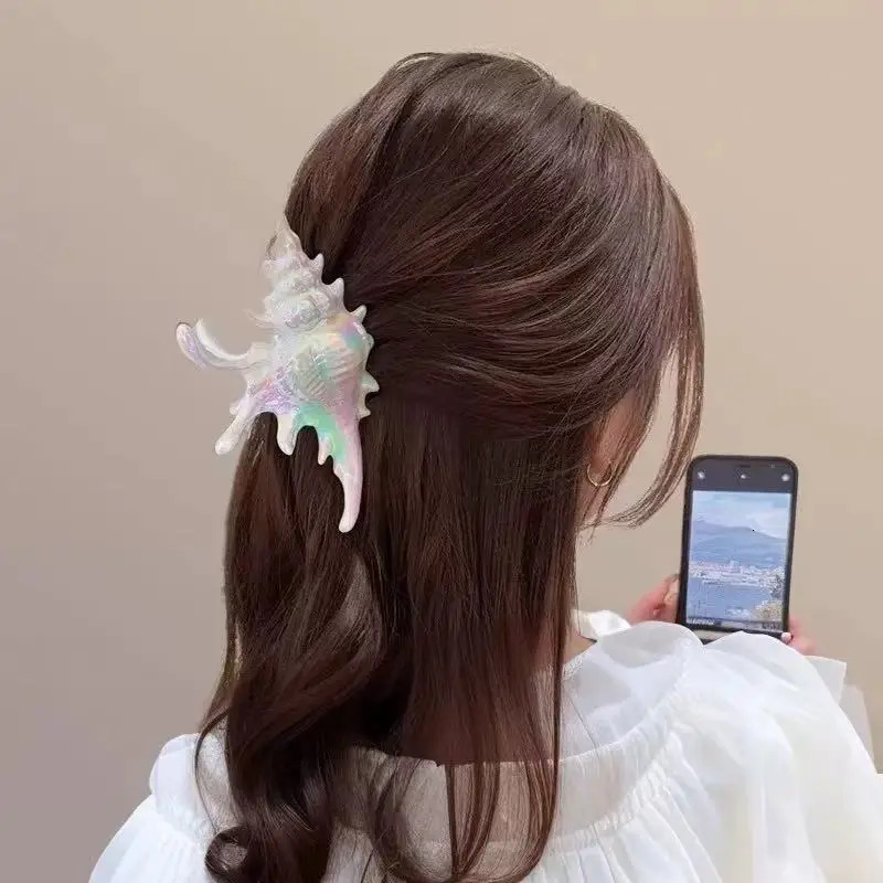 Creative Conch Hairpin Colorful Hair Claw Women Elegant Shark Clip for Summer Beach Headwear for Summer Beach Gift260528BJ - view 3
