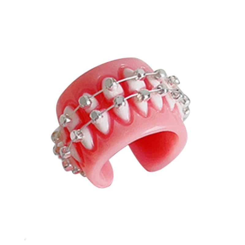 E0BF Punk Funny Colorful Acrylic Teeth Rings For Women Hip Hop Cartoon Teeth Mouth Ring Geometric Resin Ring Party Jewelry260528BJ
