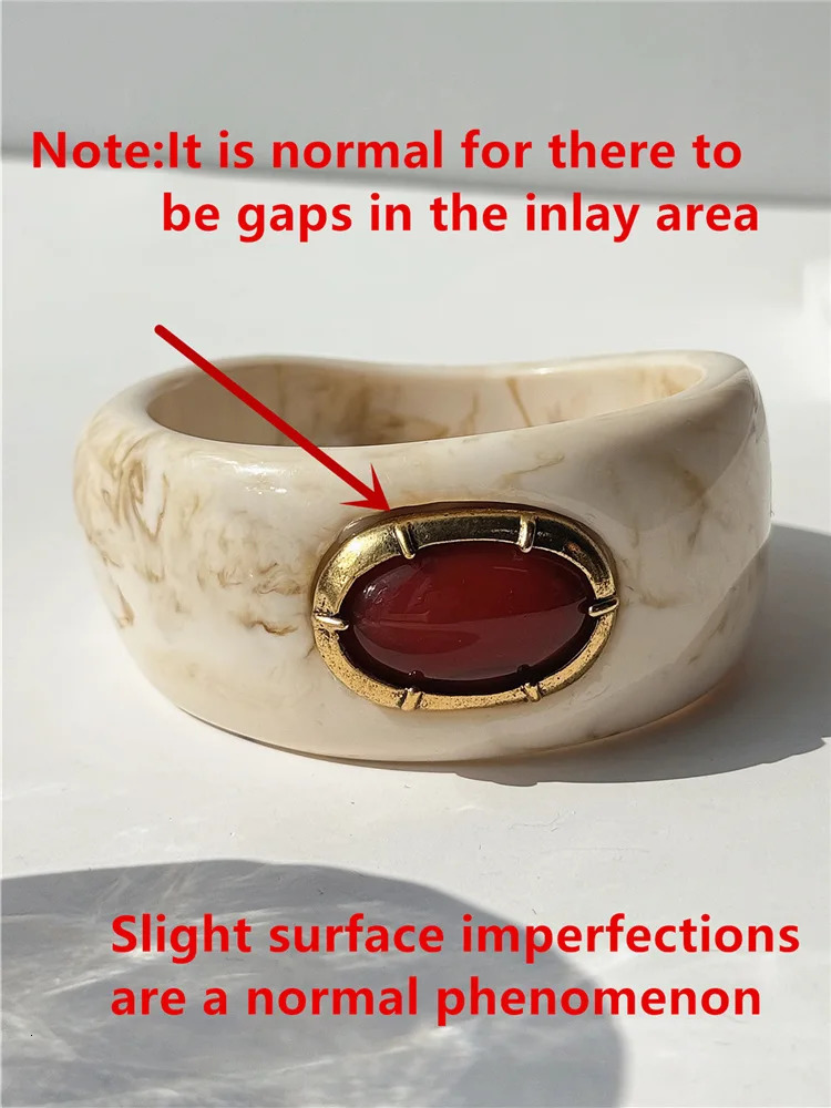 HUANZHI Vintage Red Stone Resin Metal Bracelet Set Exaggerated Stackable Punk Chunky Wide Cuff Bangle Jewelry for Women 260528BJ
