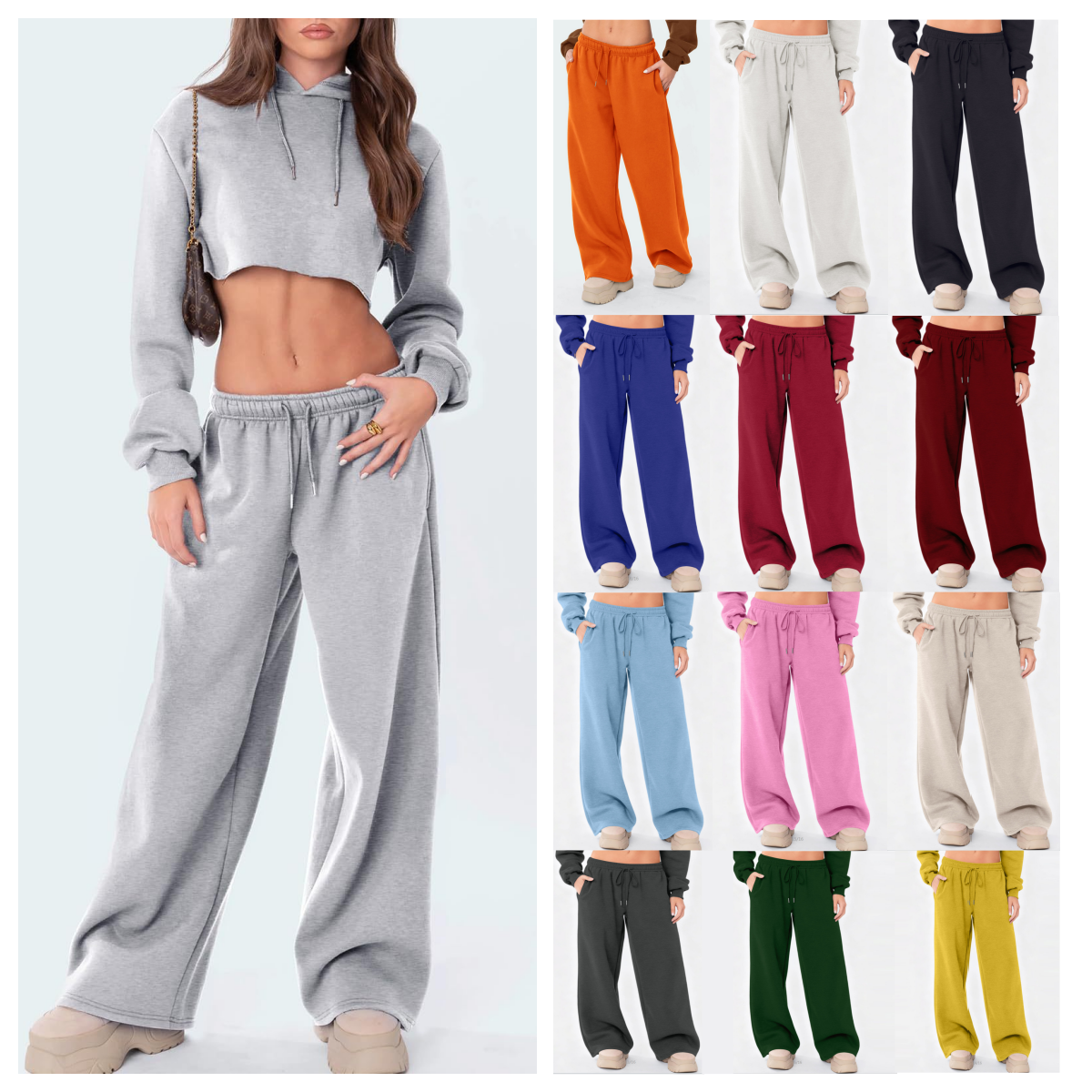 Women's Pants Womens Wide Leg Sweatpants Elastic High Waist Straight Legged Basic Baggy Comfy Jogger Sweat Orange Gray Bottom