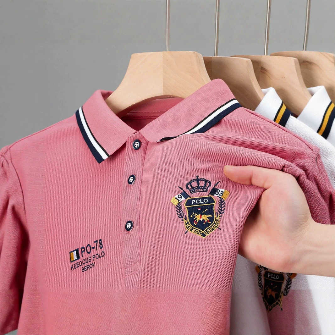 Short-sleeve polo shirt for men embroidered t-shirt summer pique fabric turn-down collar trendy casual top half-sleeve