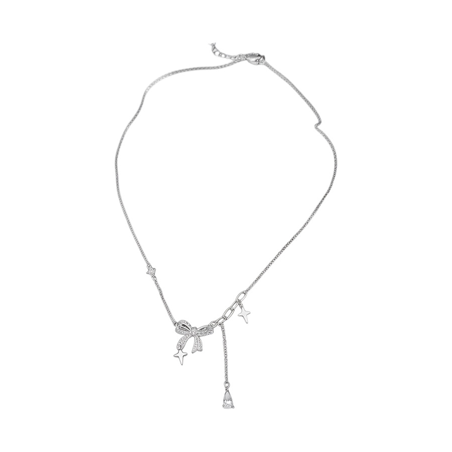 Zircon bow necklace is a light luxury, high-end, gentle collarbone chain with exquisite and versatile design - view 9