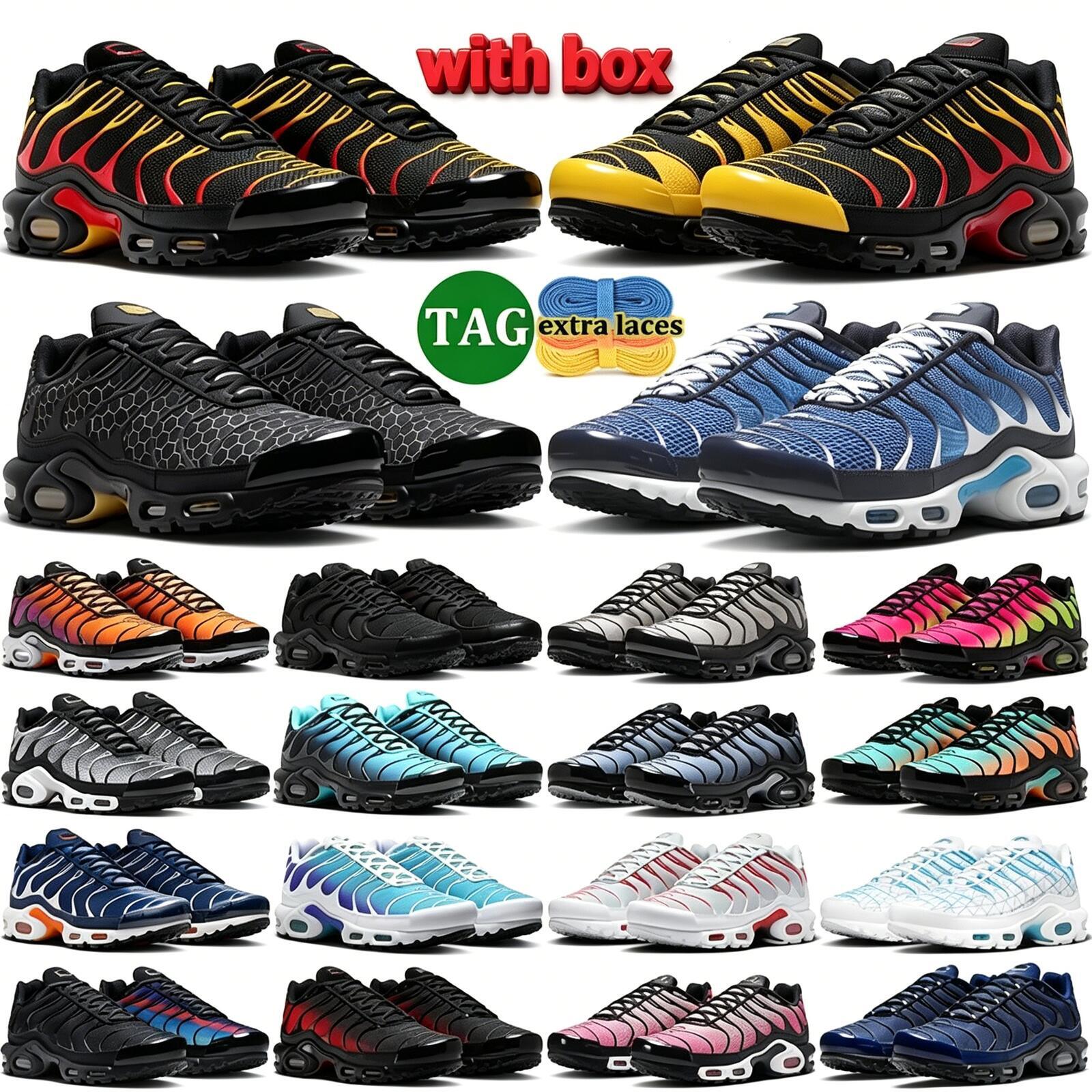 with box tn tns plus sneakers men women designer running shoes durable trainers outdoor comfortable sports shoe Triple Black White Grey Midnight Navy