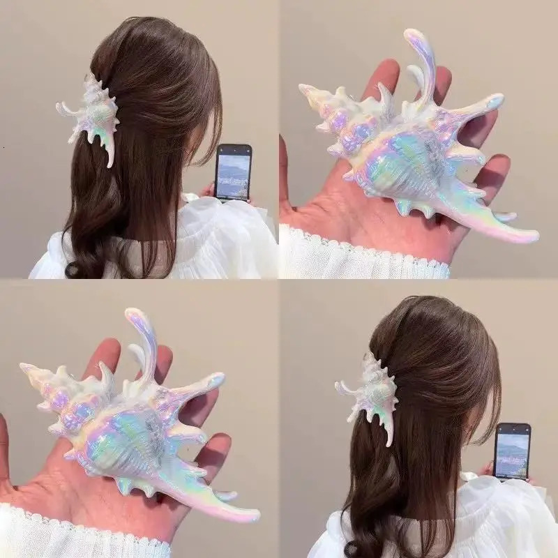 Creative Conch Hairpin Colorful Hair Claw Women Elegant Shark Clip for Summer Beach Headwear for Summer Beach Gift260528BJ