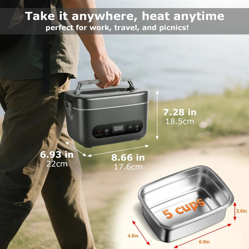 A98I-Cordless Electric 12L Lunch Box-Portable Food Warmer 20000Mah Rechargeable 5-Sided Heating For Office Outdoors 260602 - view 7
